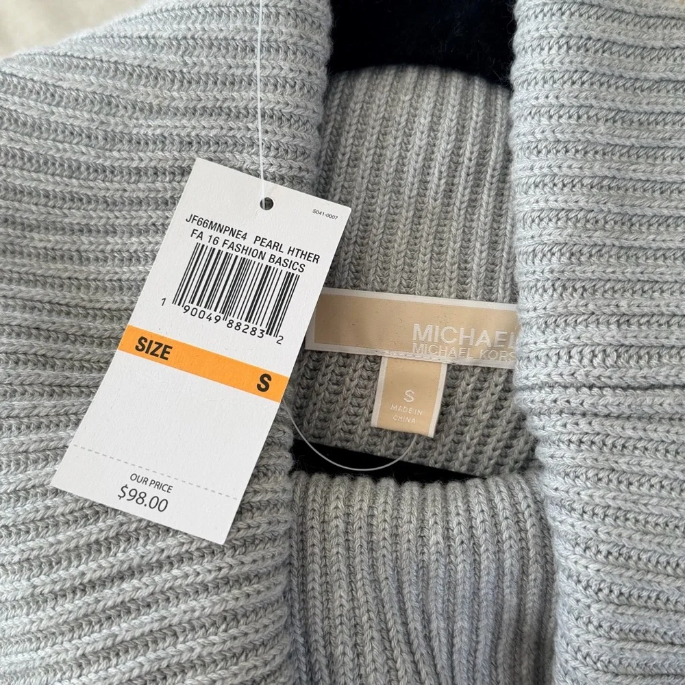 MICHAEL KORS Chunky Cable Knit Sleeveless Cowl Neck Sweater Tunic Grey Small